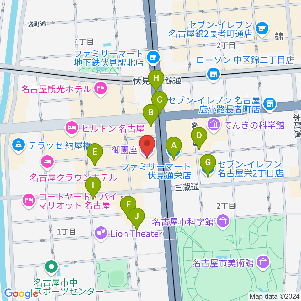 御園座周辺のコンビニエンスストア一覧地図