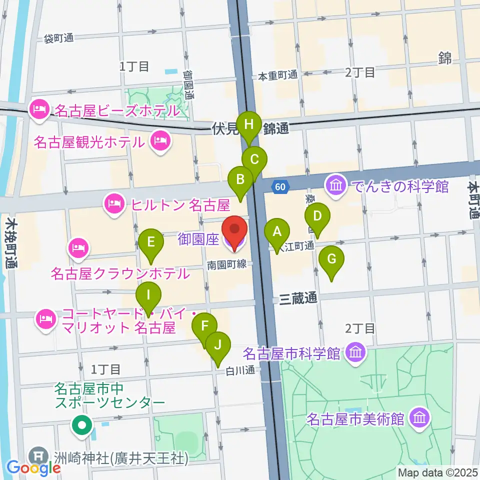 御園座周辺のコンビニエンスストア一覧地図