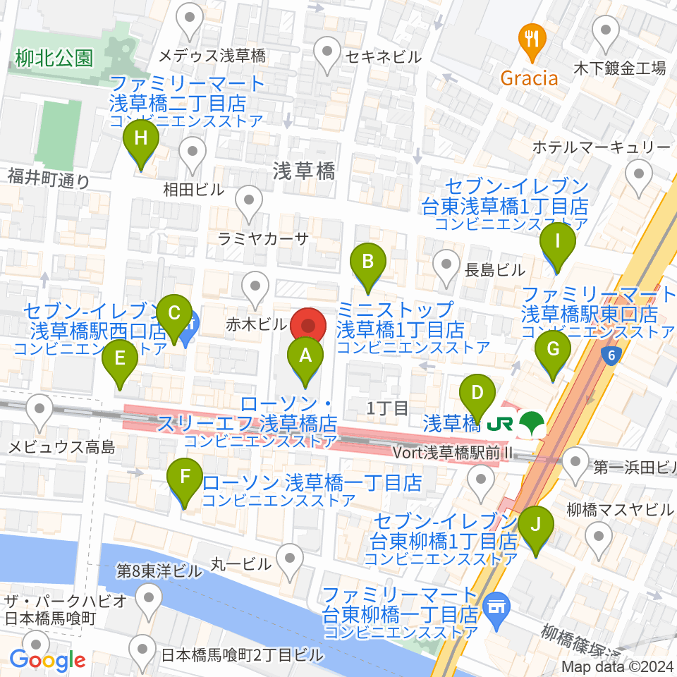 浅草橋ヒューリック ホール＆ヒューリック周辺のコンビニエンスストア一覧地図