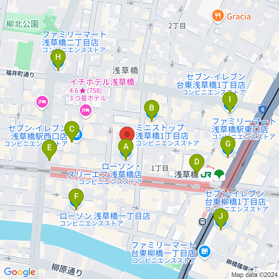 浅草橋ヒューリック ホール＆ヒューリック周辺のコンビニエンスストア一覧地図