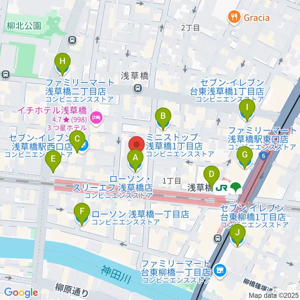 浅草橋ヒューリック ホール&ヒューリック周辺のコンビニエンスストア一覧地図