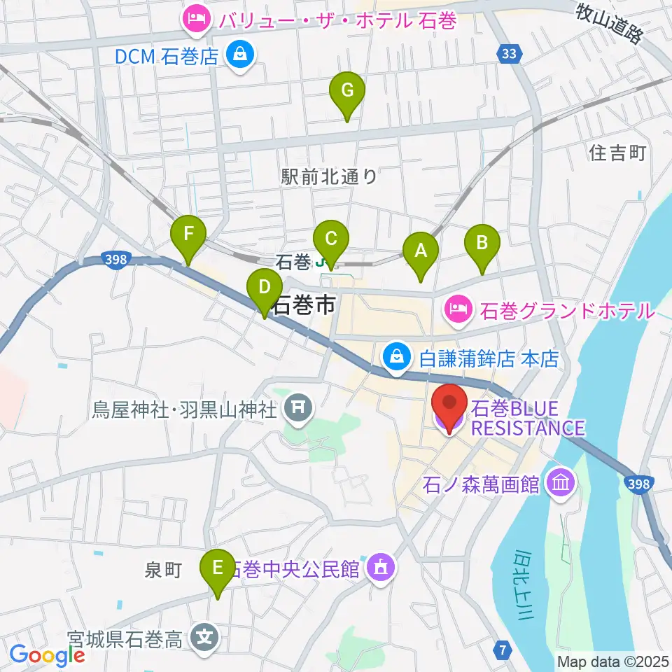 石巻ブルーレジスタンス周辺のコンビニエンスストア一覧地図