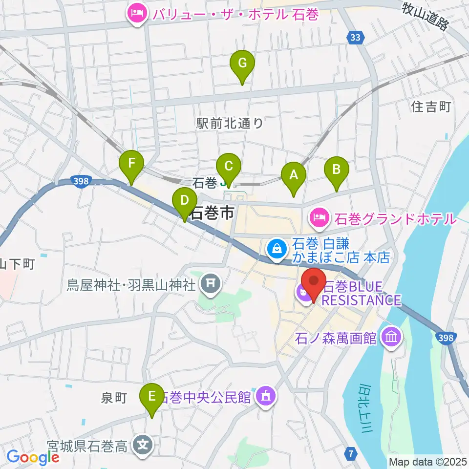 石巻ブルーレジスタンス周辺のコンビニエンスストア一覧地図