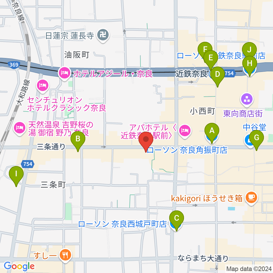 奈良Billy周辺のコンビニエンスストア一覧地図