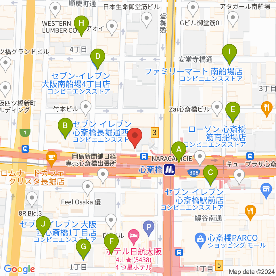 心斎橋VARON周辺のコンビニエンスストア一覧地図