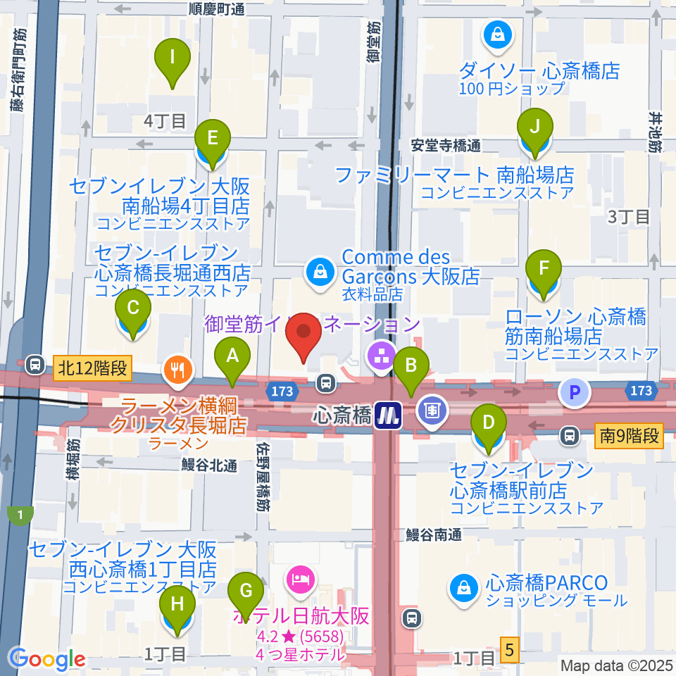 心斎橋VARON周辺のコンビニエンスストア一覧地図