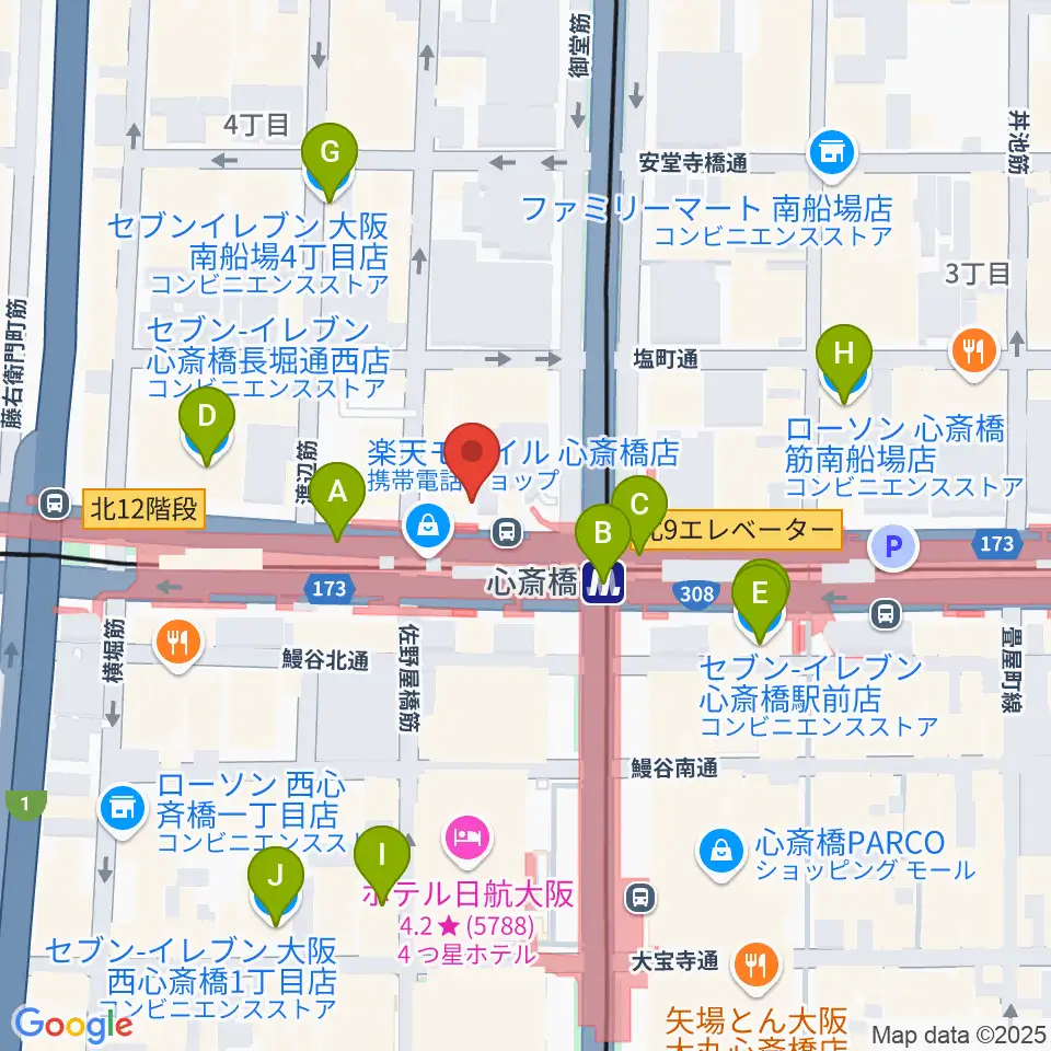 心斎橋VARON周辺のコンビニエンスストア一覧地図