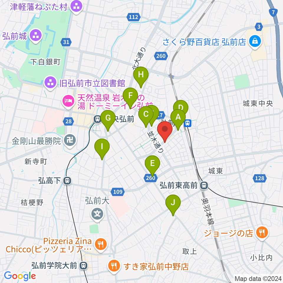 弘前ロビンズ・ネスト周辺のコンビニエンスストア一覧地図