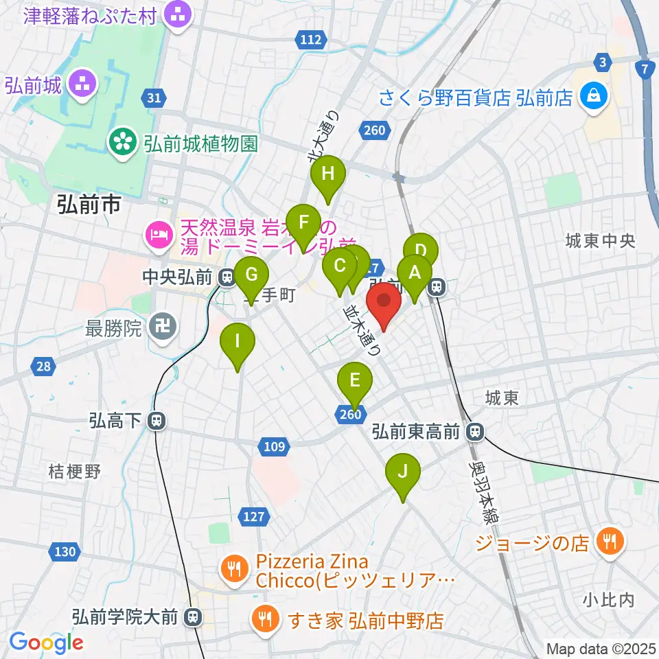 弘前ロビンズ・ネスト周辺のコンビニエンスストア一覧地図