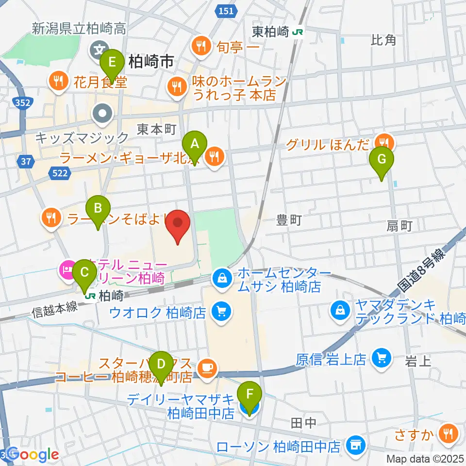 柏崎市文化会館アルフォーレ周辺のコンビニエンスストア一覧地図