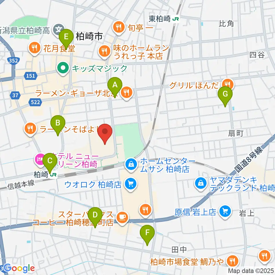 柏崎市文化会館アルフォーレ周辺のコンビニエンスストア一覧地図