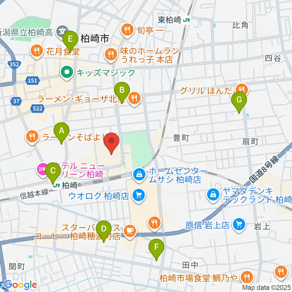 柏崎市文化会館アルフォーレ周辺のコンビニエンスストア一覧地図