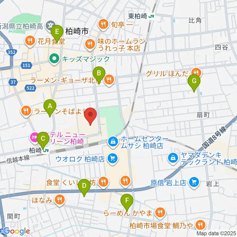 柏崎市文化会館アルフォーレ周辺のコンビニエンスストア一覧地図