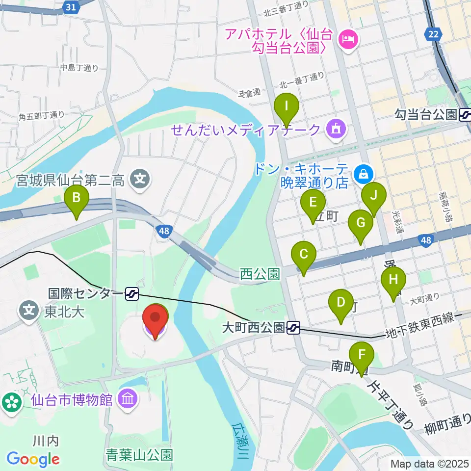 仙台国際センター周辺のコンビニエンスストア一覧地図