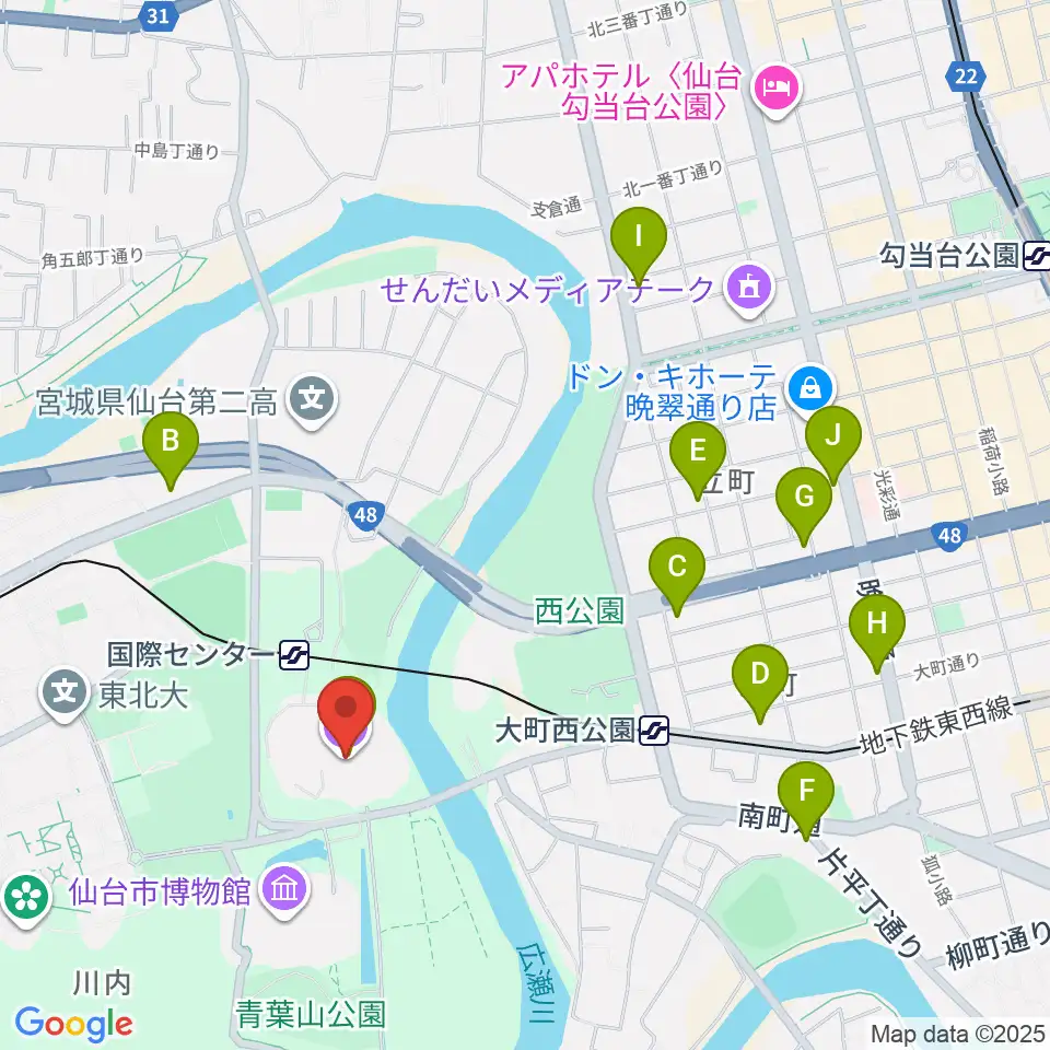 仙台国際センター周辺のコンビニエンスストア一覧地図