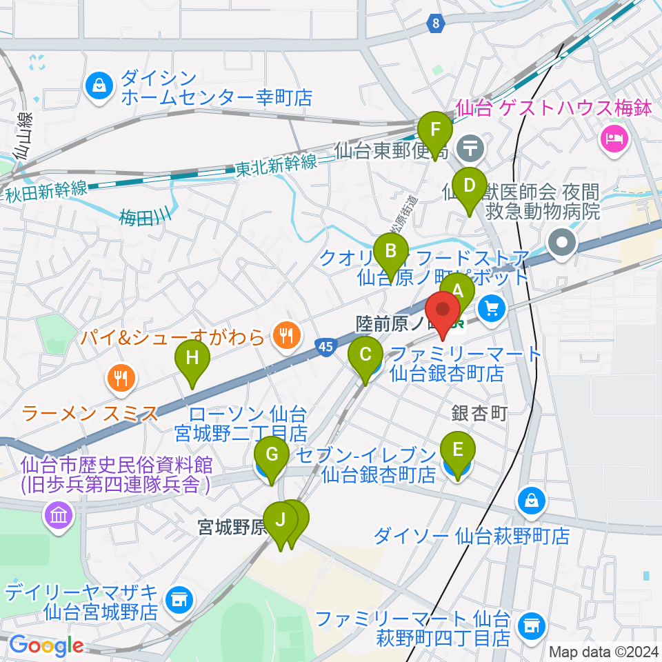 宮城野区文化センター周辺のコンビニエンスストア一覧地図