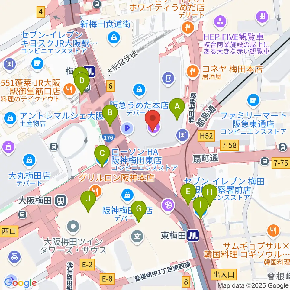 阪急うめだホール周辺のコンビニエンスストア一覧地図