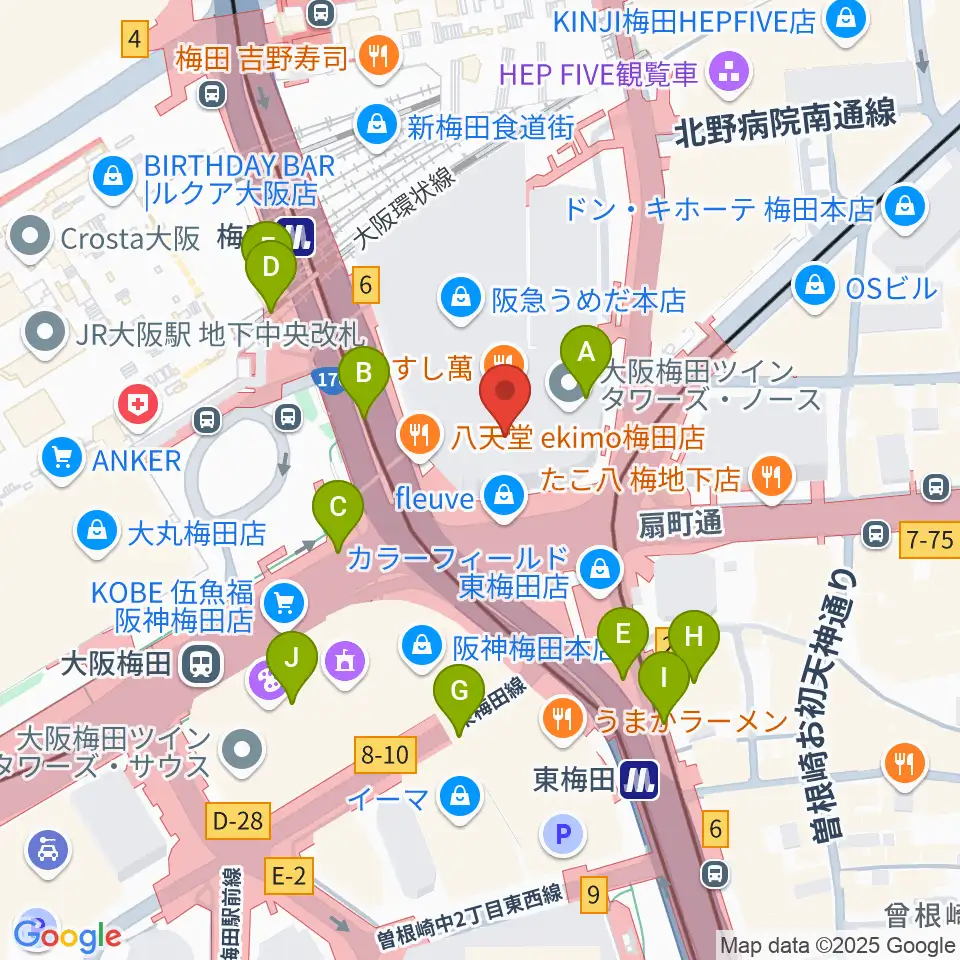 阪急うめだホール周辺のコンビニエンスストア一覧地図