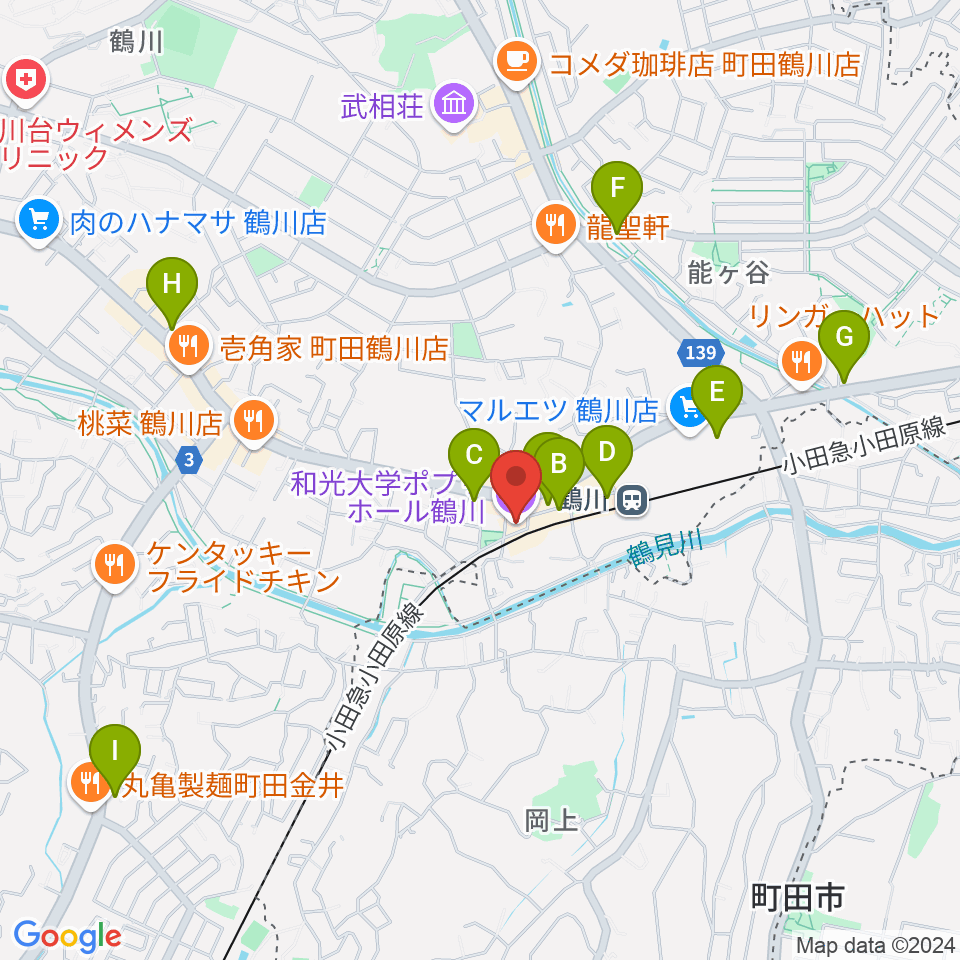 和光大学ポプリホール鶴川周辺のコンビニエンスストア一覧地図