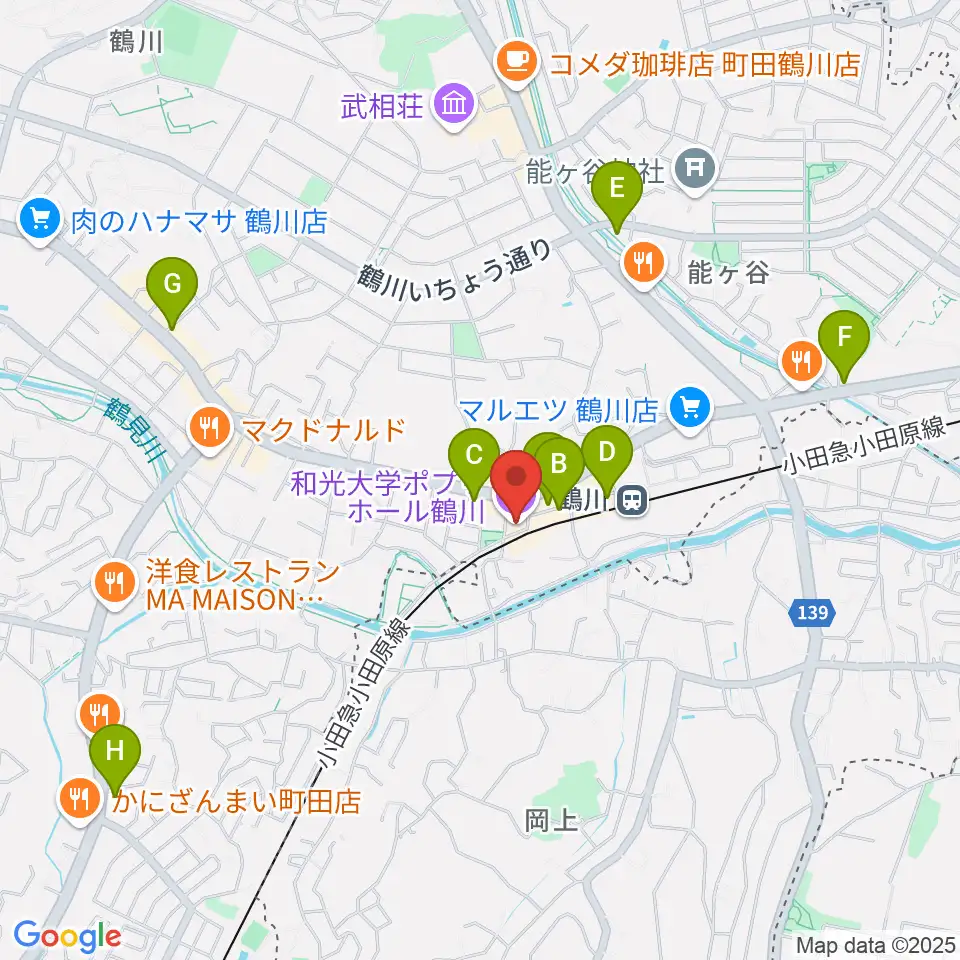 和光大学ポプリホール鶴川周辺のコンビニエンスストア一覧地図