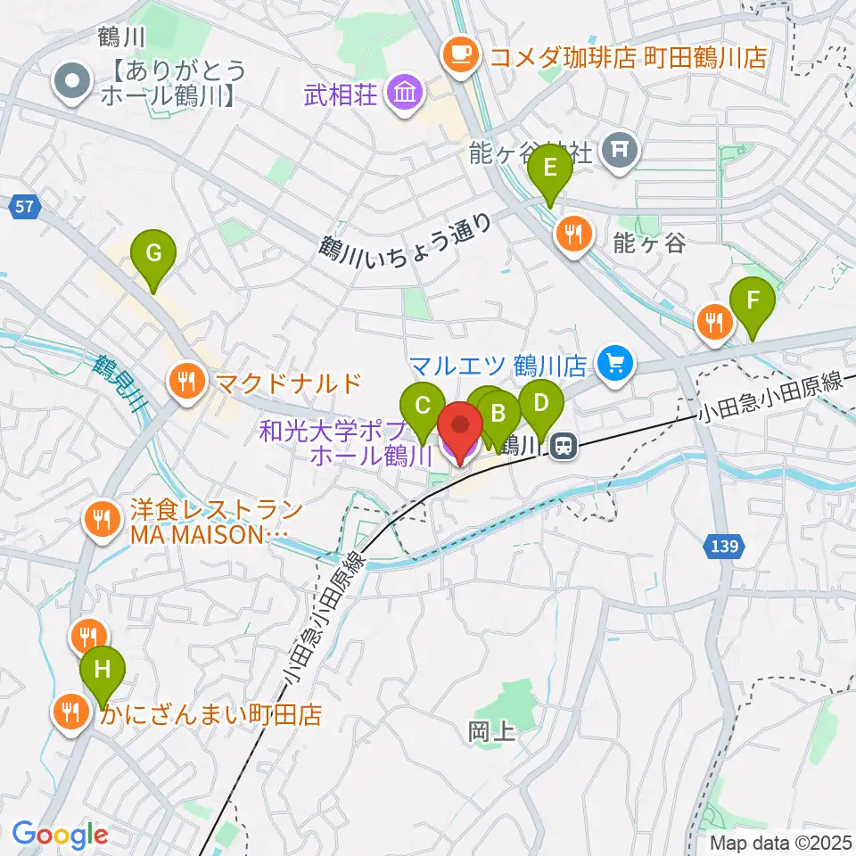 和光大学ポプリホール鶴川周辺のコンビニエンスストア一覧地図