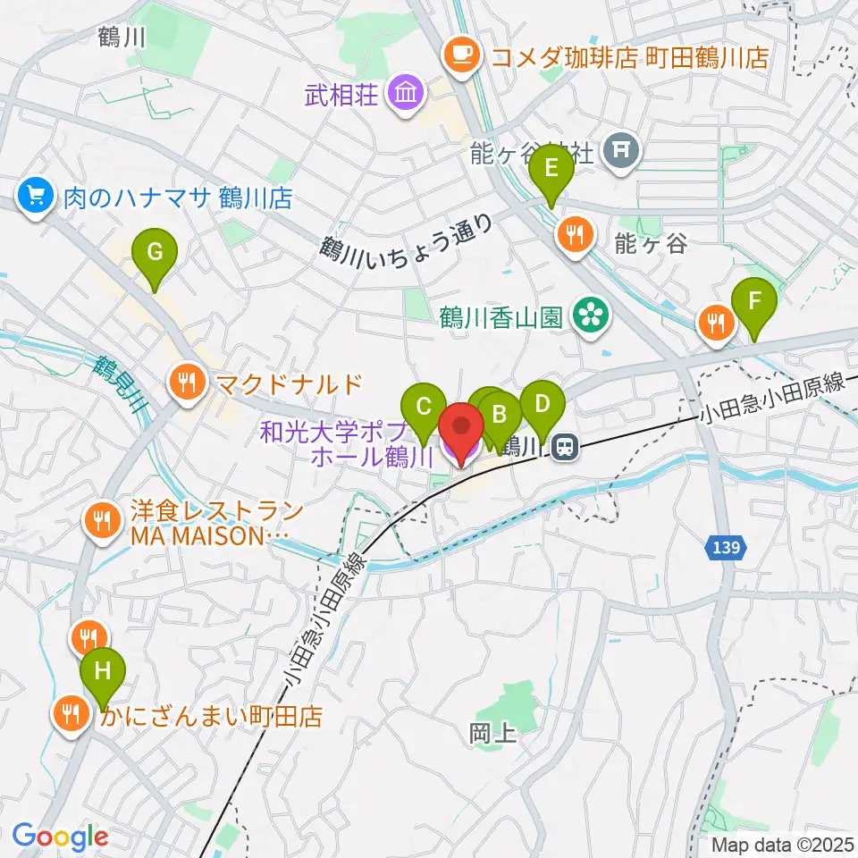 和光大学ポプリホール鶴川周辺のコンビニエンスストア一覧地図