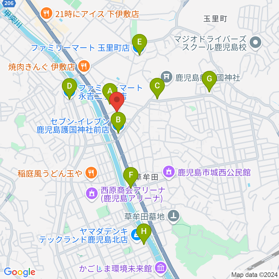 鹿児島 中央楽器周辺のコンビニエンスストア一覧地図