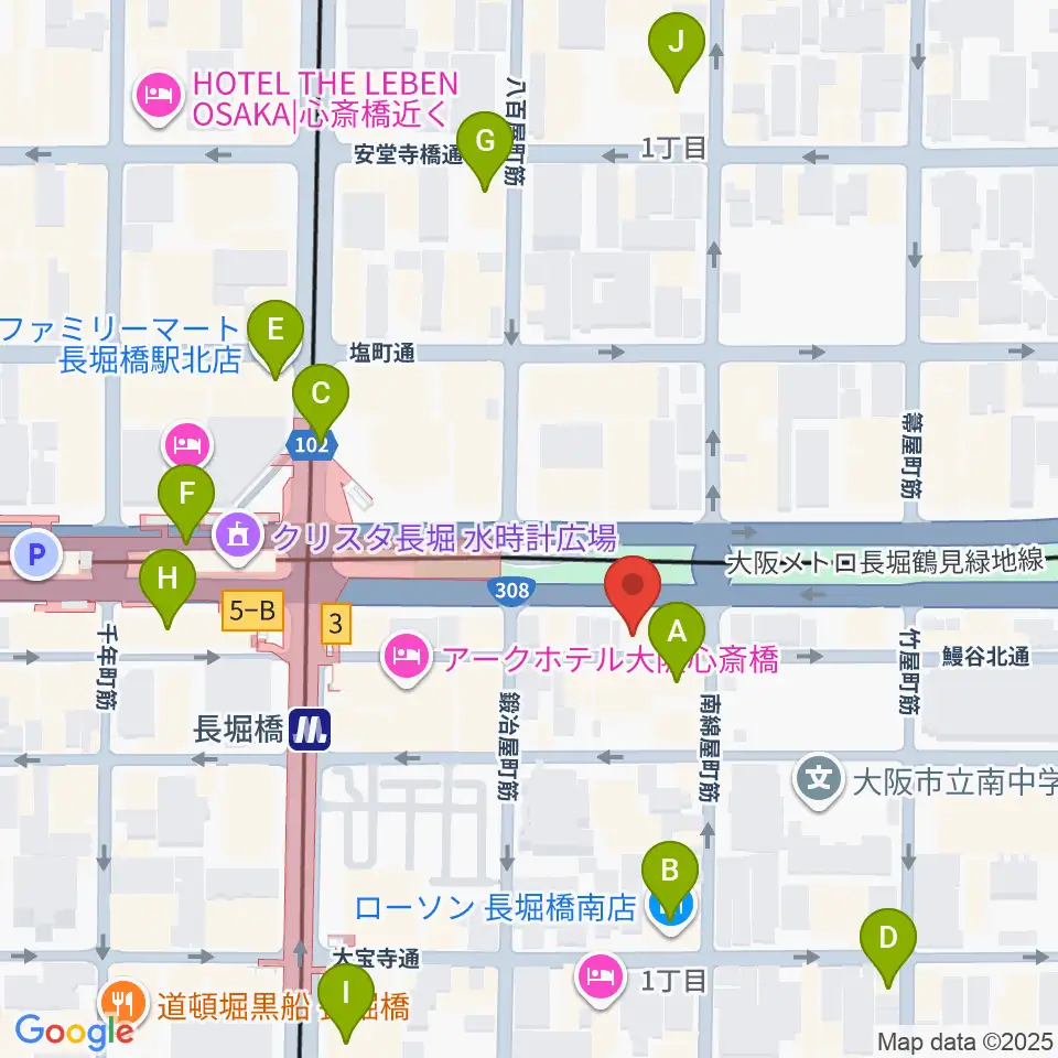 長堀橋WAXX周辺のコンビニエンスストア一覧地図