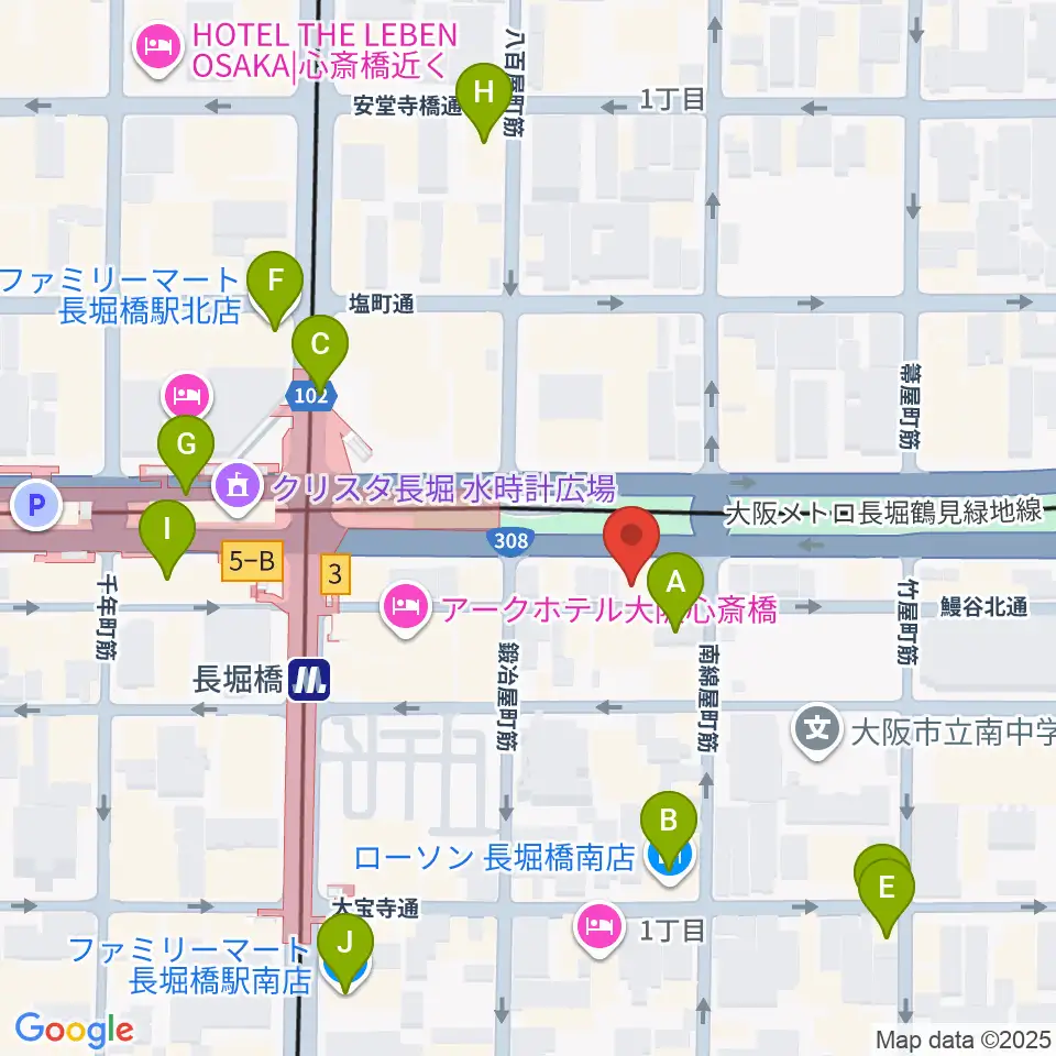 長堀橋WAXX周辺のコンビニエンスストア一覧地図