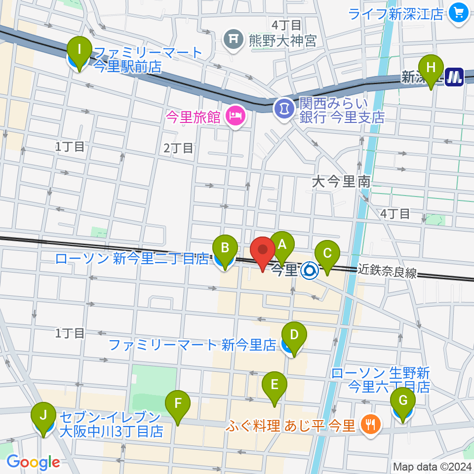 今里ザットフォー周辺のコンビニエンスストア一覧地図