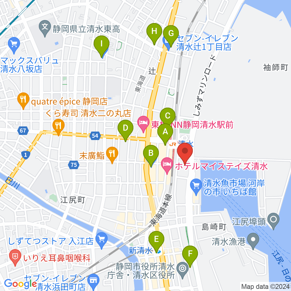 清水文化会館マリナート周辺のコンビニエンスストア一覧地図