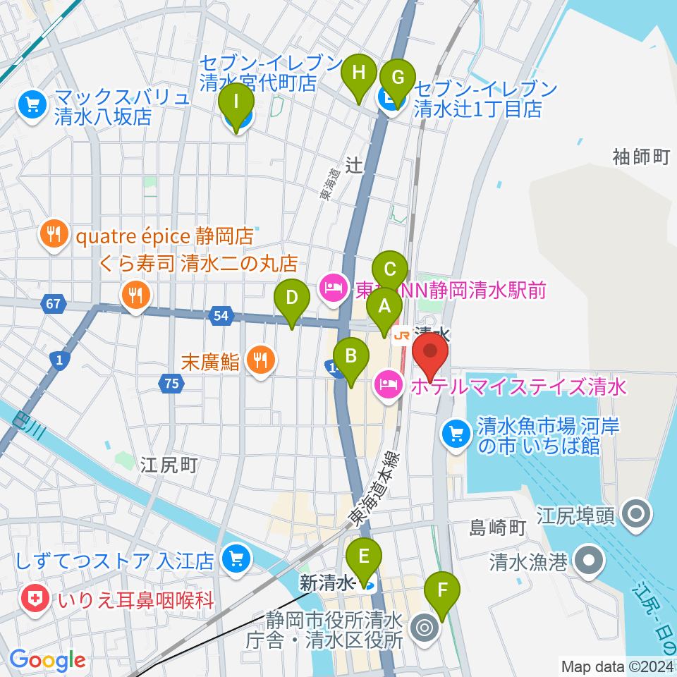 清水文化会館マリナート周辺のコンビニエンスストア一覧地図