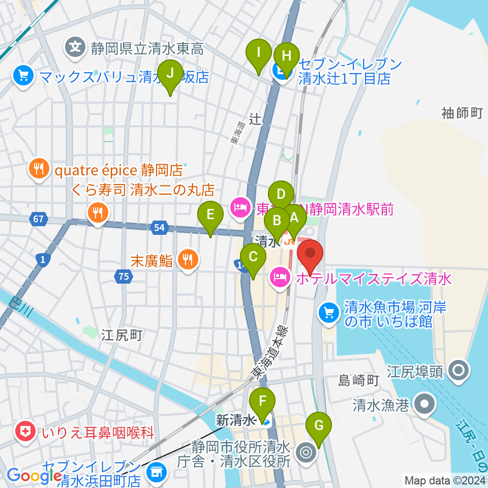 清水文化会館マリナート周辺のコンビニエンスストア一覧地図