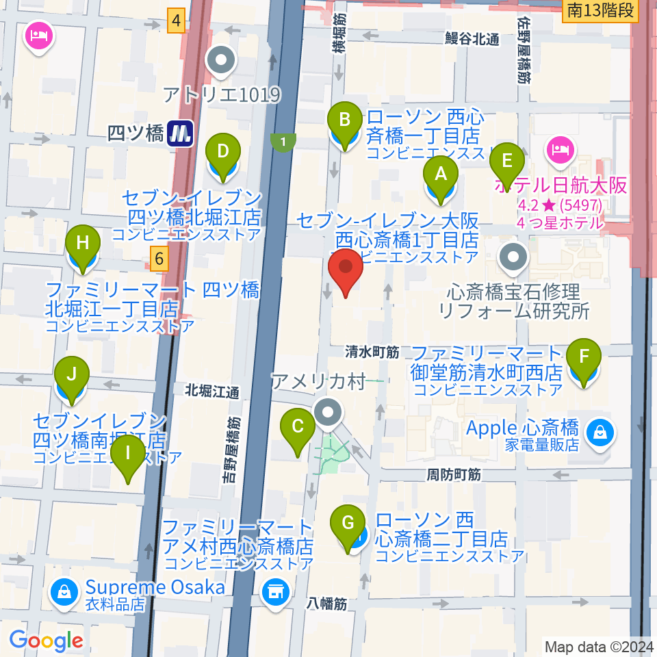 心斎橋CLUB CIRCUS周辺のコンビニエンスストア一覧地図