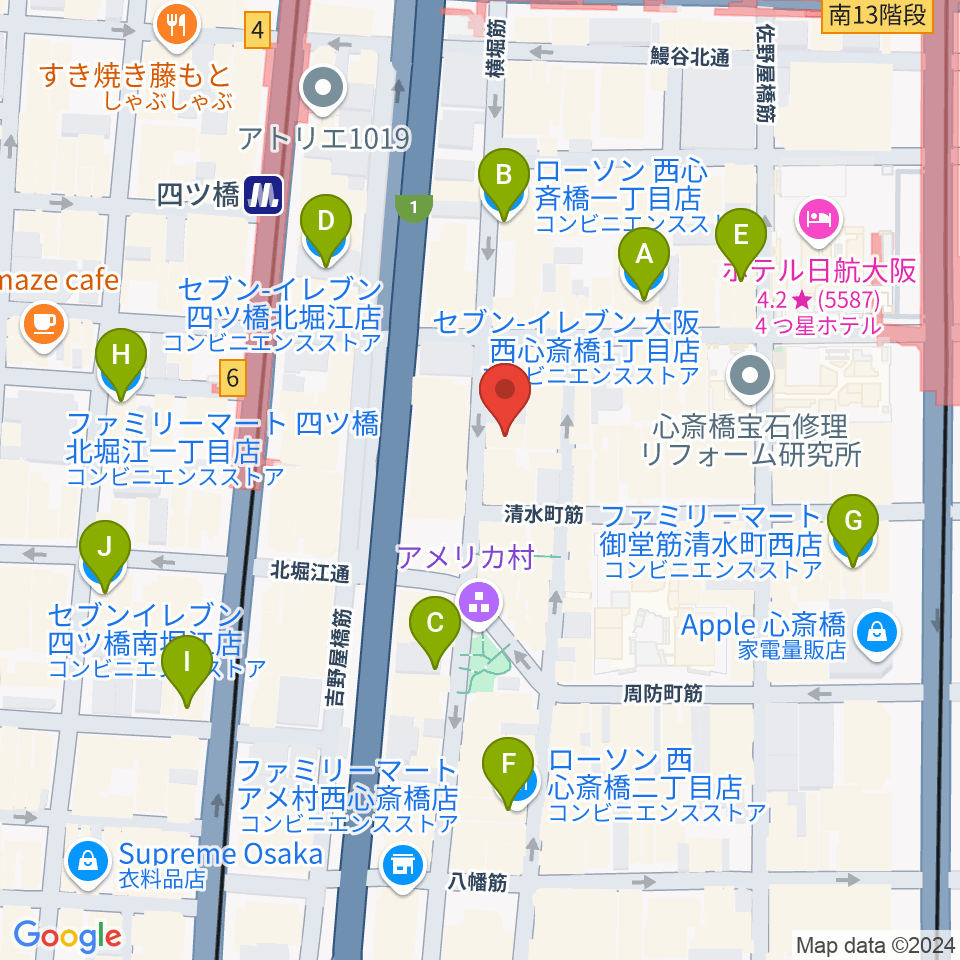 心斎橋CLUB CIRCUS周辺のコンビニエンスストア一覧地図