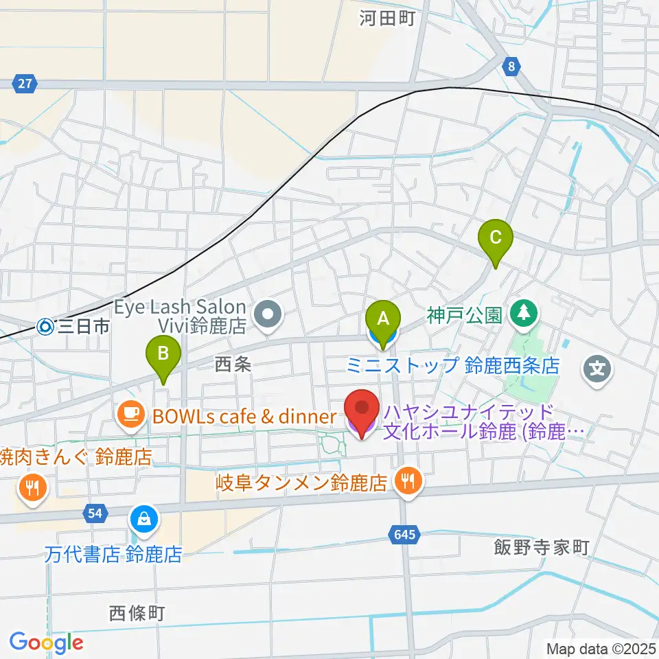 ハヤシユナイテッド文化ホール鈴鹿周辺のコンビニエンスストア一覧地図