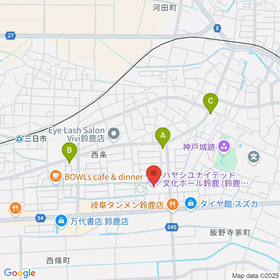 ハヤシユナイテッド文化ホール鈴鹿周辺のコンビニエンスストア一覧地図