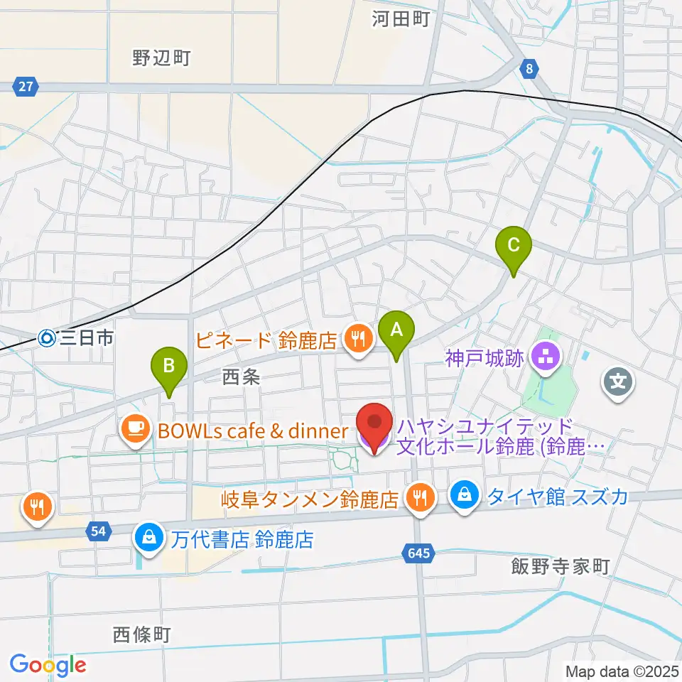 ハヤシユナイテッド文化ホール鈴鹿周辺のコンビニエンスストア一覧地図