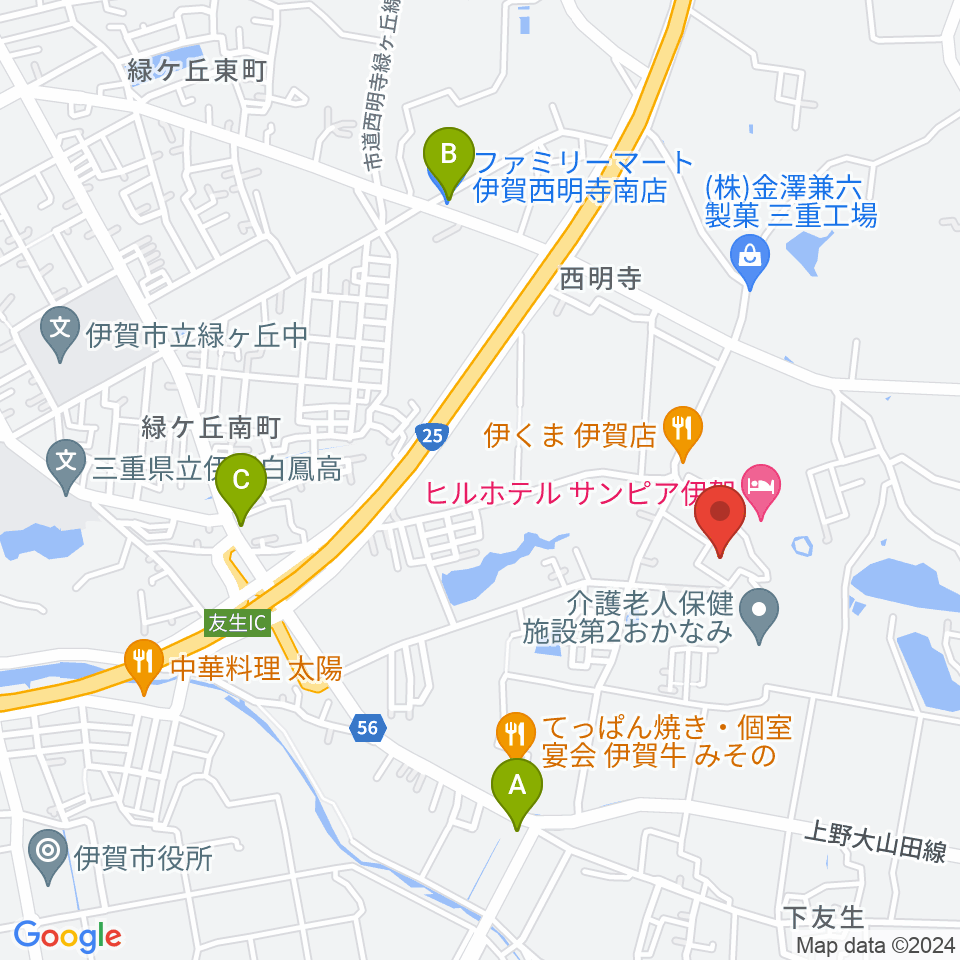 伊賀市文化会館周辺のコンビニエンスストア一覧地図