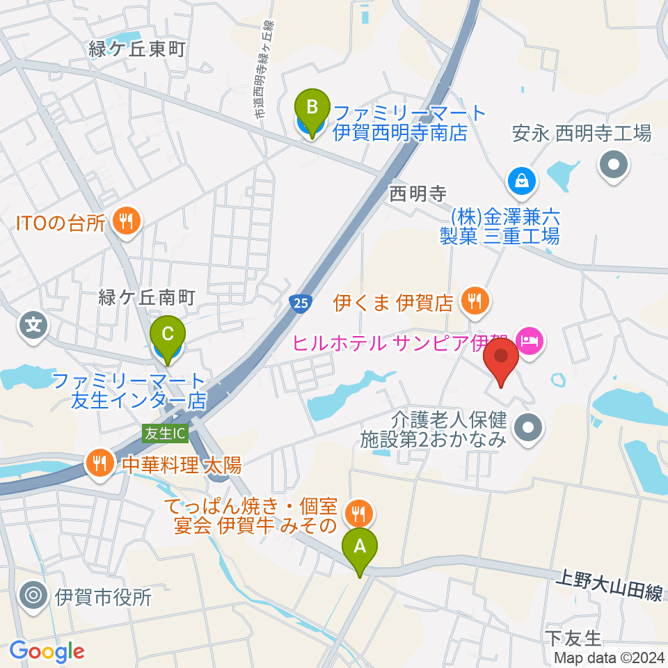 伊賀市文化会館周辺のコンビニエンスストア一覧地図