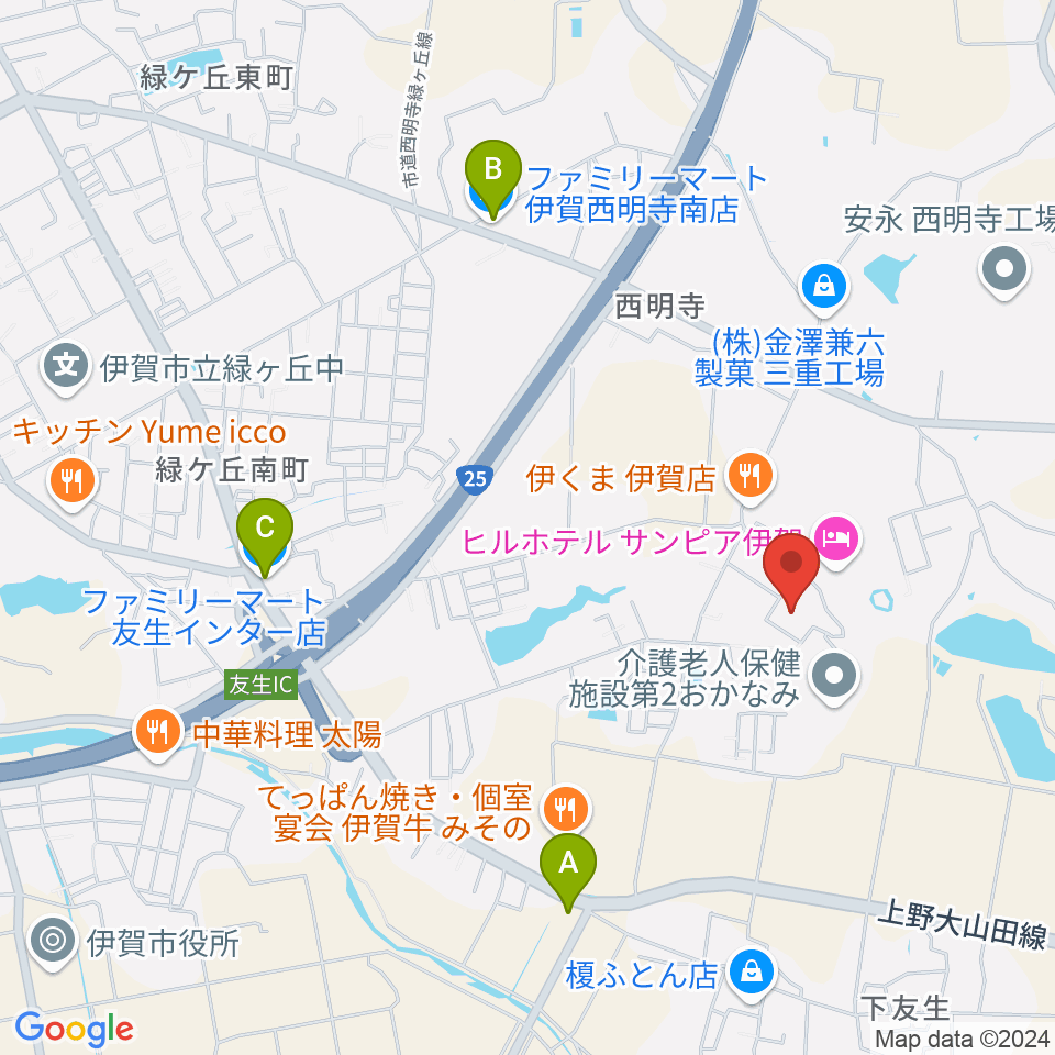 伊賀市文化会館周辺のコンビニエンスストア一覧地図