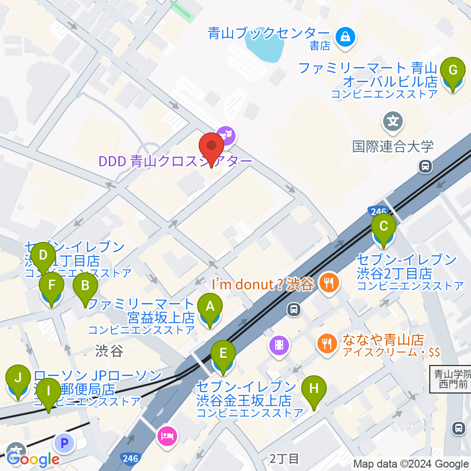 DDD青山クロスシアター周辺のコンビニエンスストア一覧地図