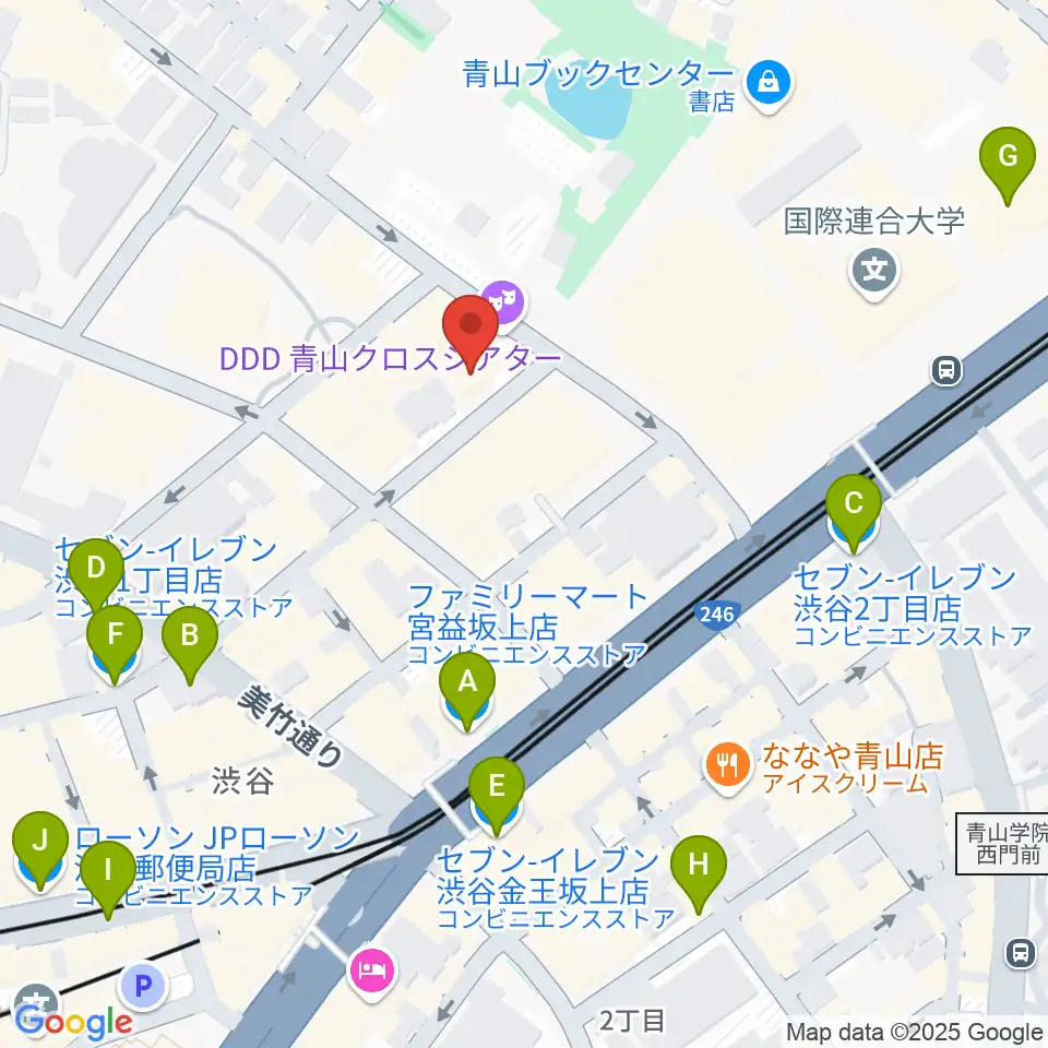 DDD青山クロスシアター周辺のコンビニエンスストア一覧地図
