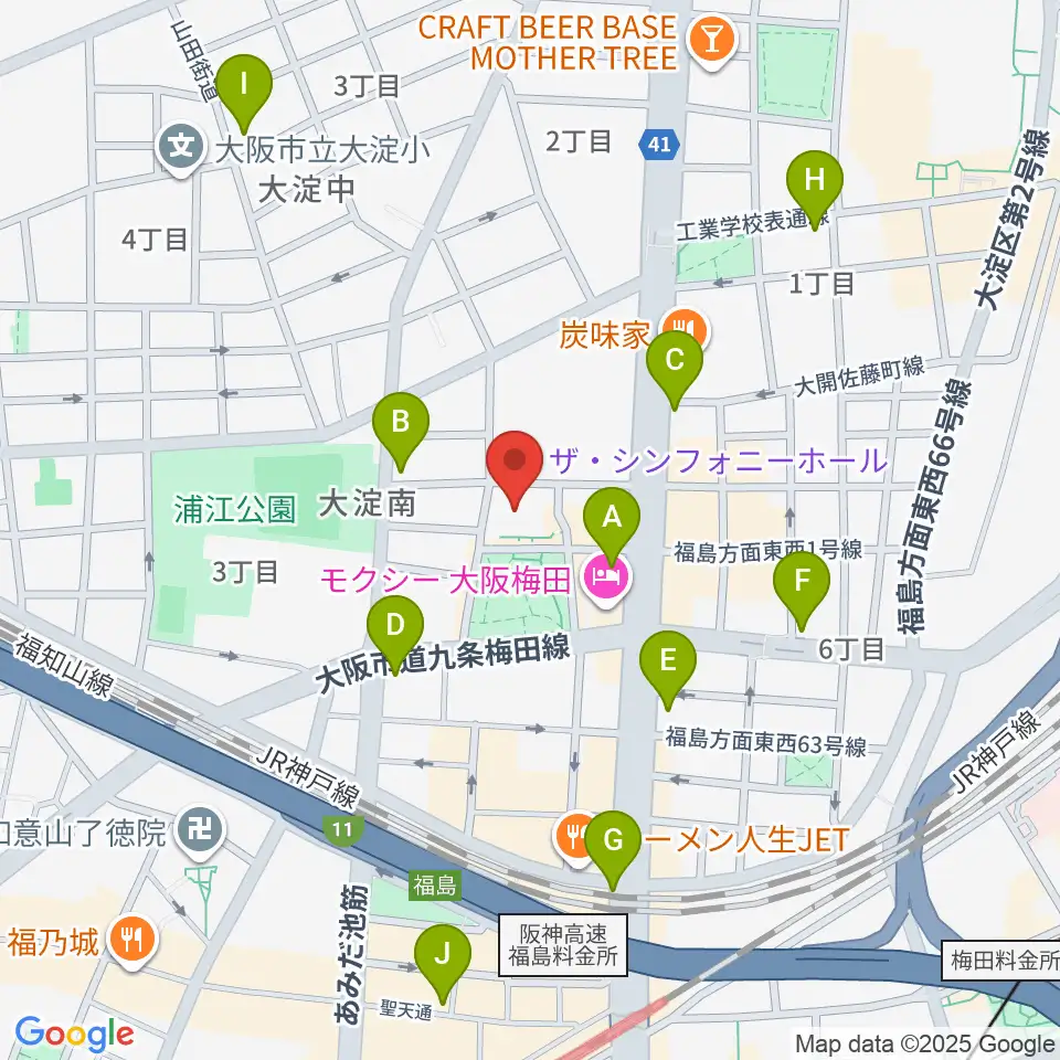 ザ・シンフォニーホール周辺のコンビニエンスストア一覧地図