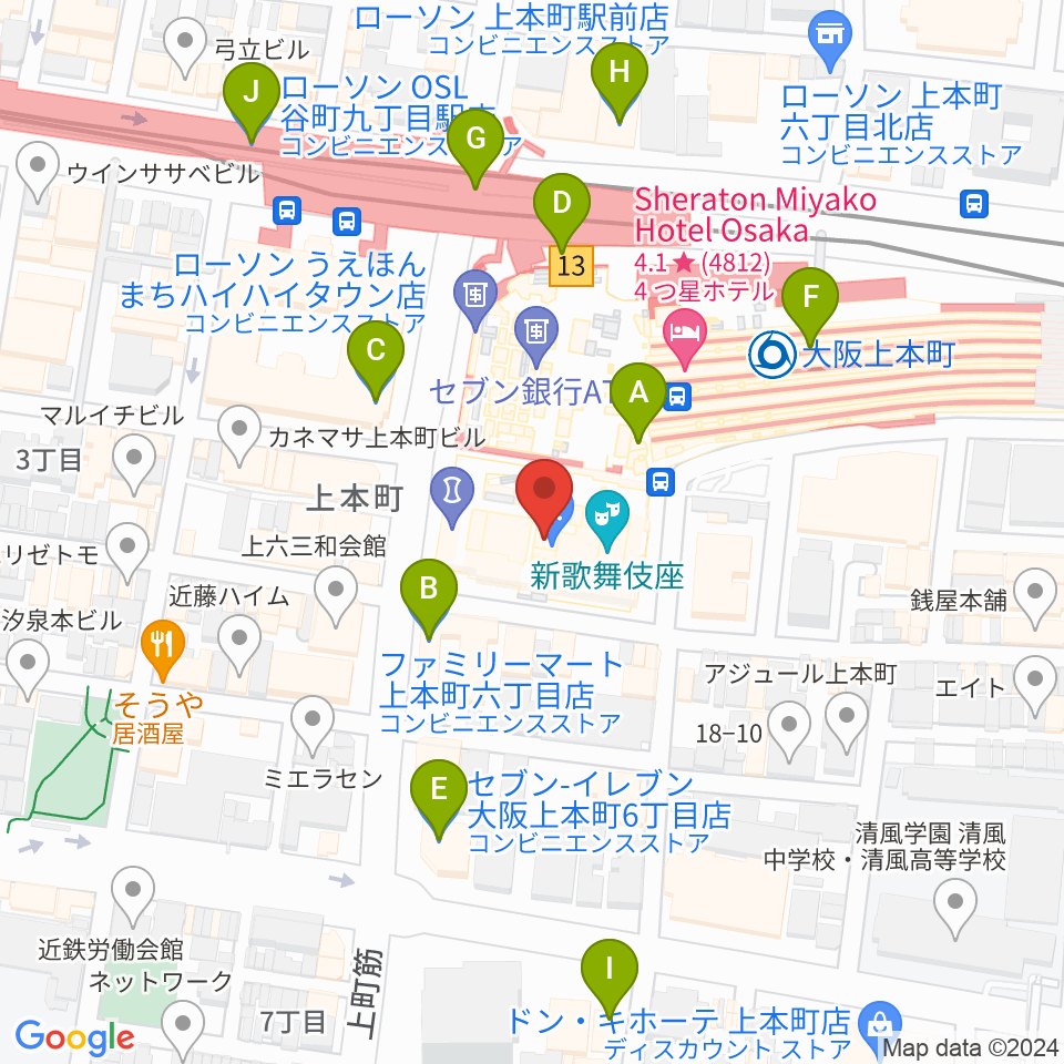 新歌舞伎座周辺のコンビニエンスストア一覧地図