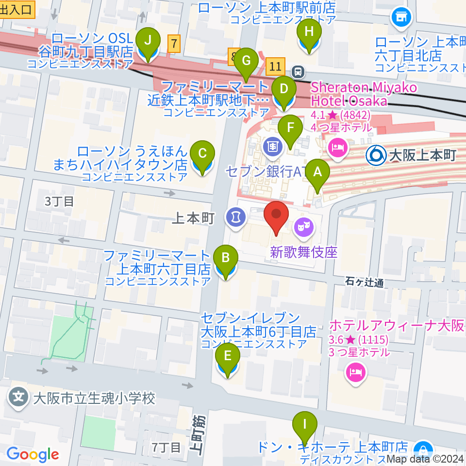 新歌舞伎座周辺のコンビニエンスストア一覧地図