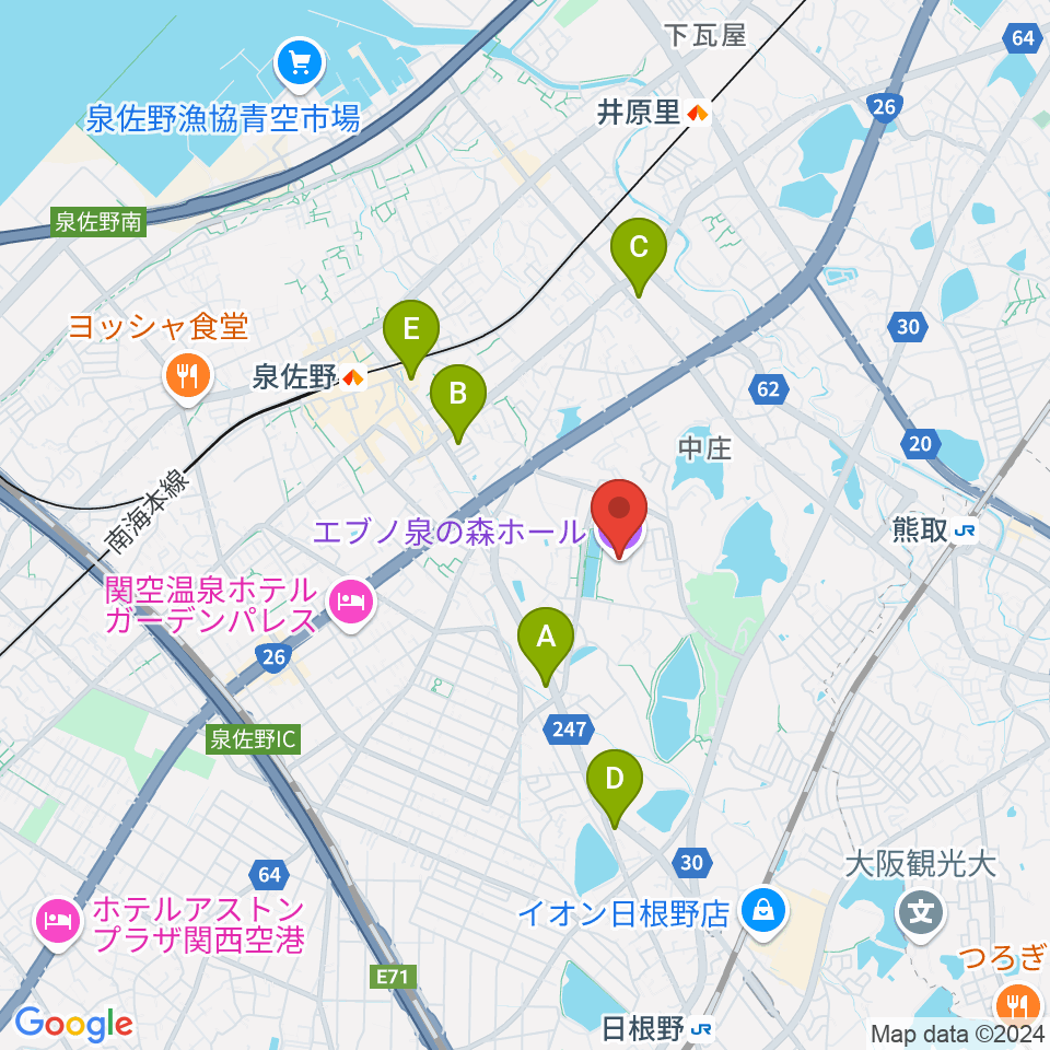 エブノ泉の森ホール周辺のコンビニエンスストア一覧地図