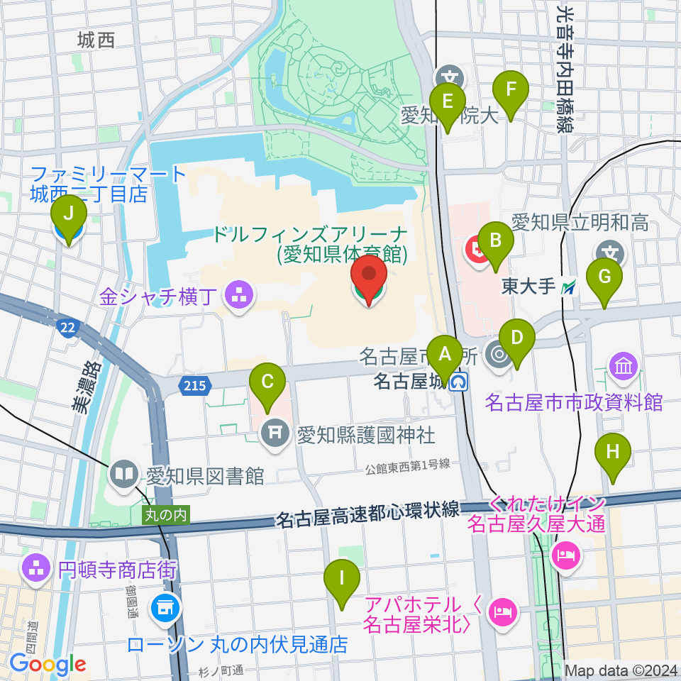 ドルフィンズアリーナ 愛知県体育館周辺のコンビニエンスストア一覧地図