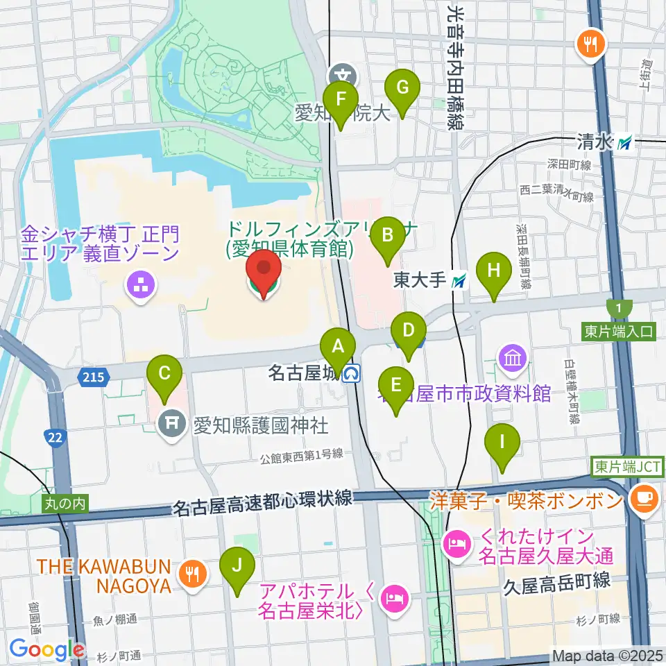 ドルフィンズアリーナ周辺のコンビニエンスストア一覧地図