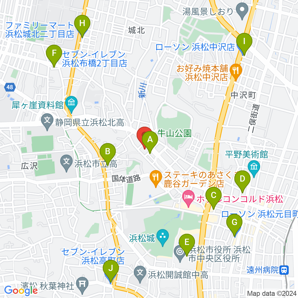 浜松市勤労会館Ｕホール周辺のコンビニエンスストア一覧地図